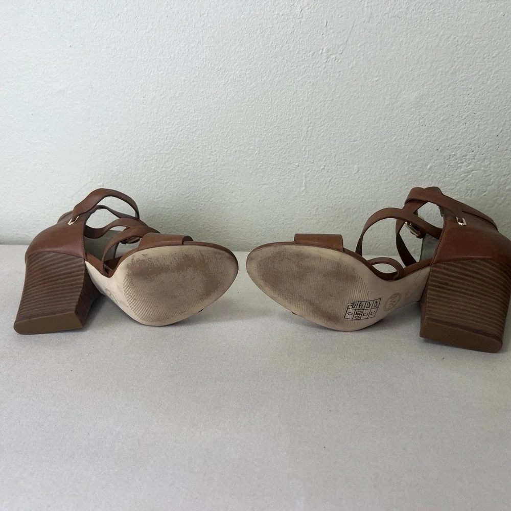 Michael Kors Brown Leather Strappy Block Heel Sandals